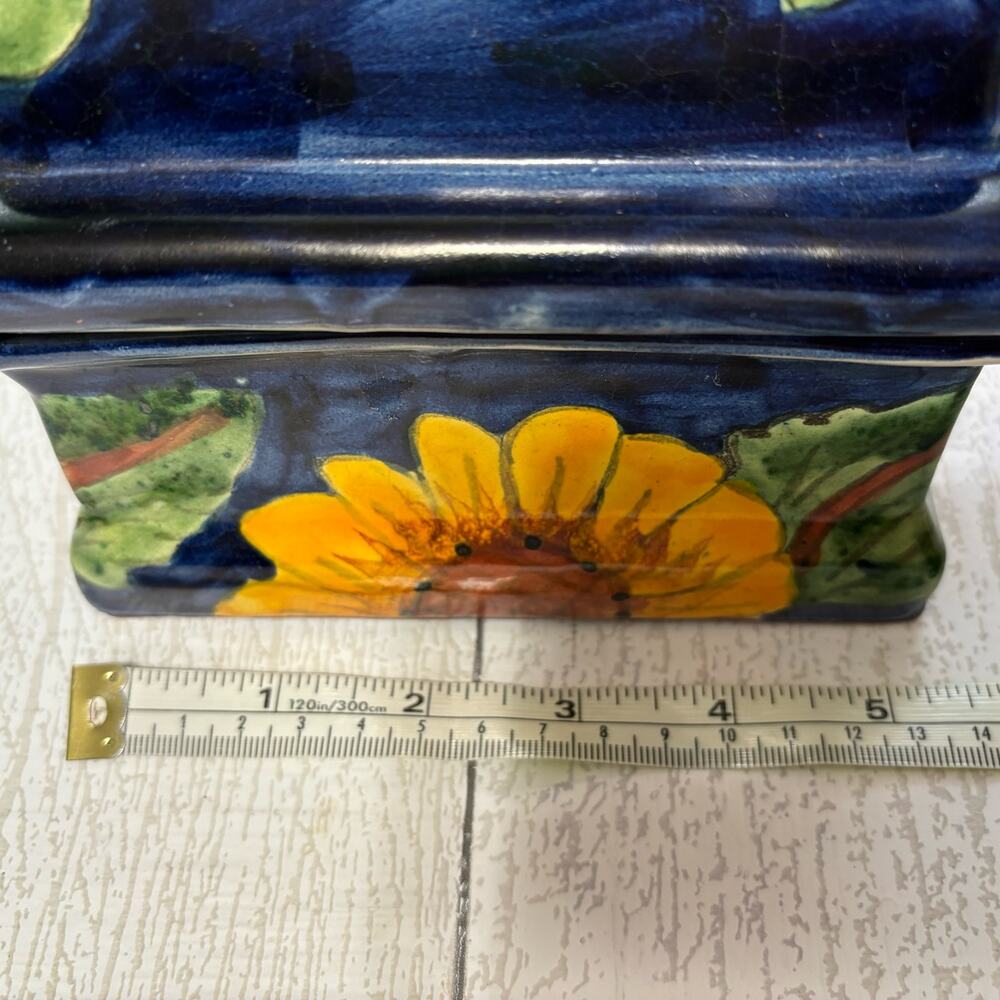 Vintage Sunflower Cobalt Blue Pottery Trinket Box - Picture 7 of 10